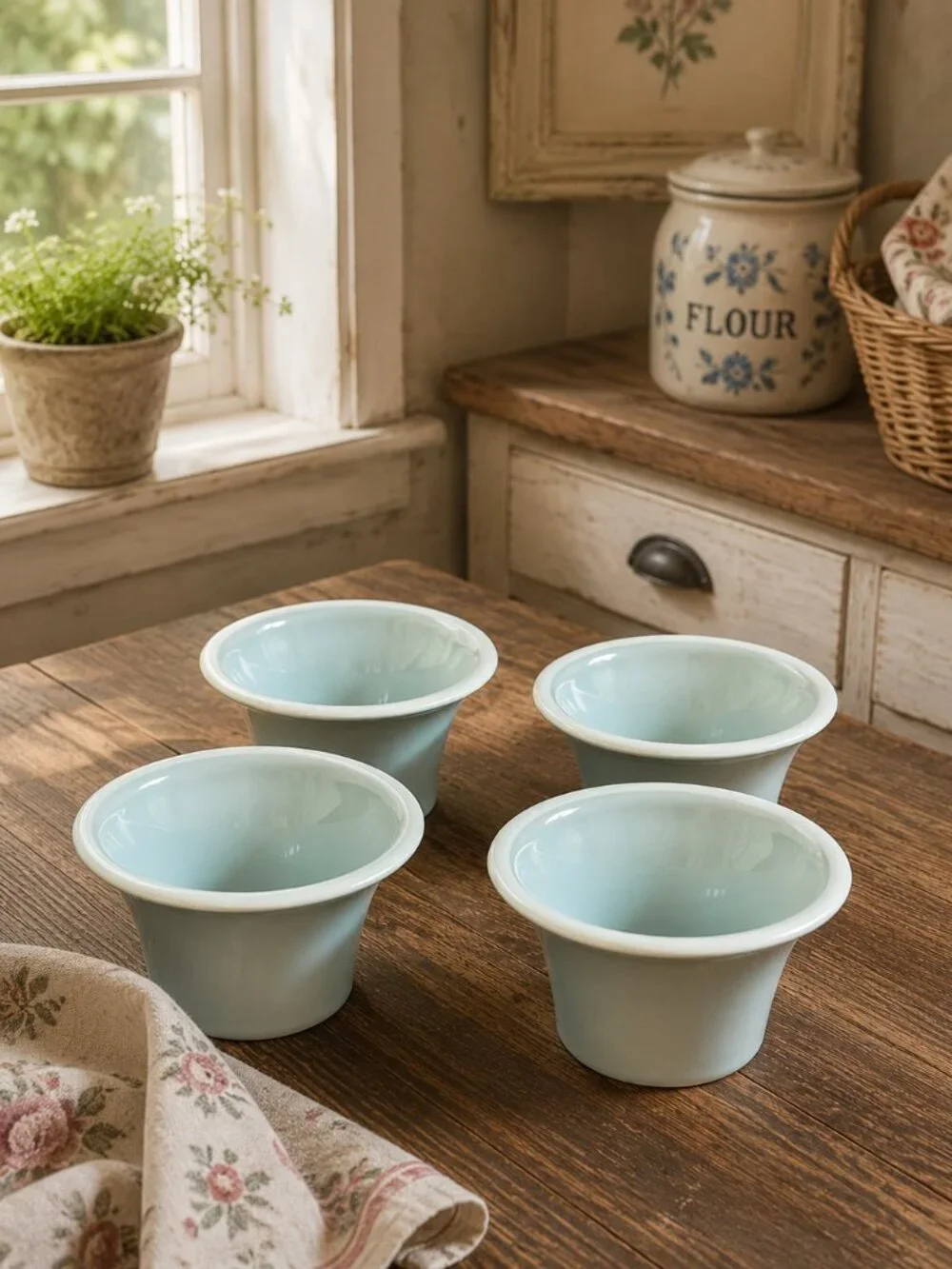 Set of 4 Sonoma Life & Style Mendocino Sky Blue Oatmeal Stoneware Bowls